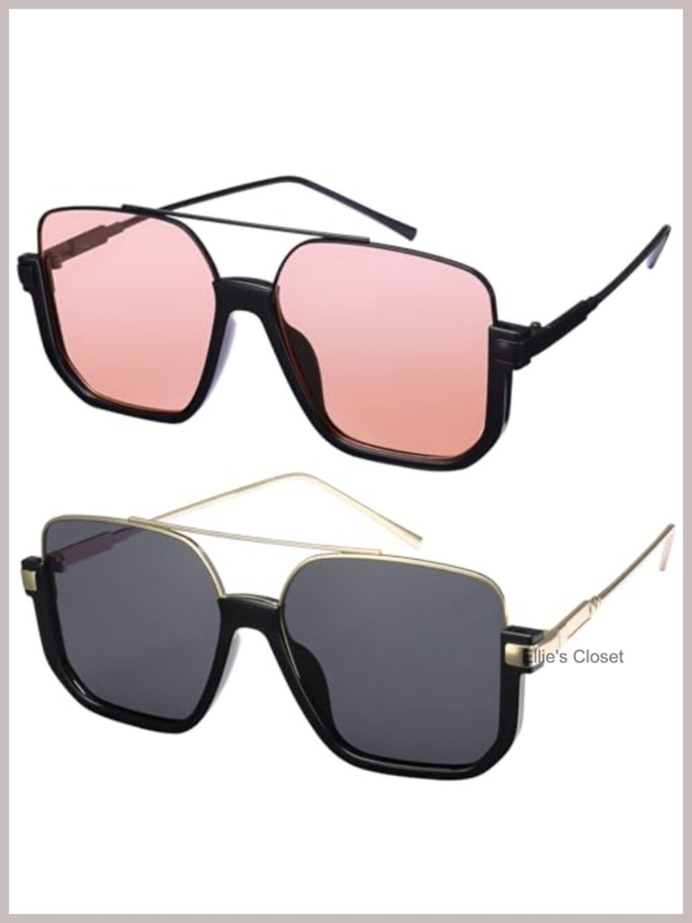 Oversized Square Sunglasses 2 Pairs Retro Double Bridge Semi Rimless UV400